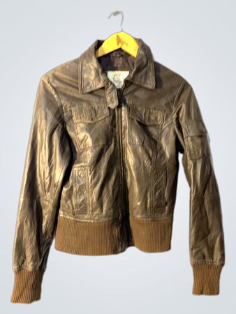 Brown Leather Bomber Jacket