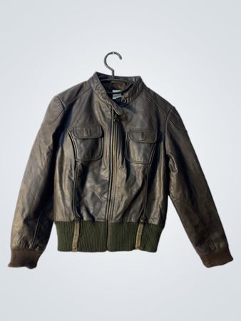Brown Leather Bomber Jacket