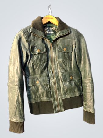 Bershka Green Leather Bomber Jacket