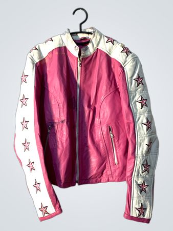 Pink and White Leather Jacket with Stars