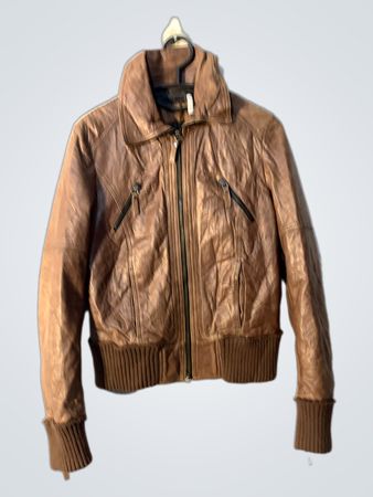 Brown Leather Bomber Jacket