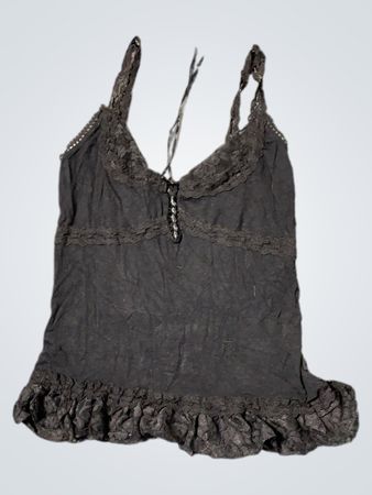 Schwarzes Spitzen-Camisole mit Rüschensaum