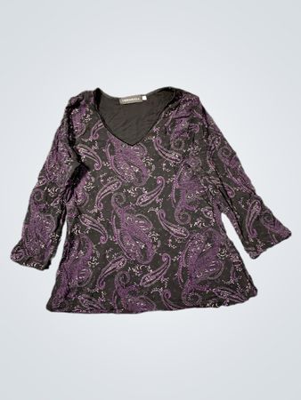 VERNAZZA Schwarzes Paisley-Druck Langarm V-Ausschnitt Top