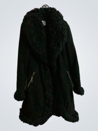 Black coat with fur collar and cuffs