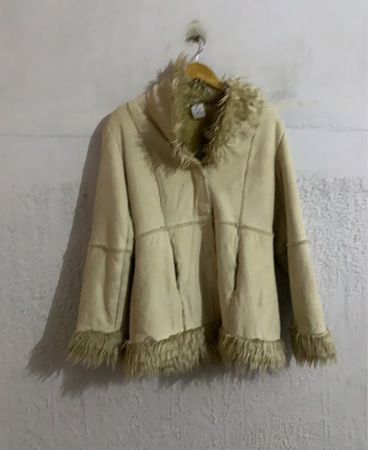 Beige faux fur trimmed jacket