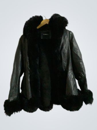 GIAMDOLL Black Faux Leather Fur Trimmed Jacket