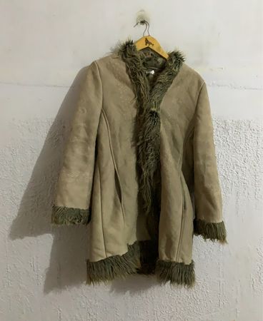 Beige Faux Fur Trimmed Coat