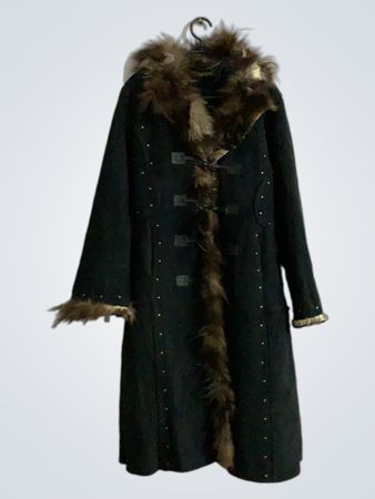 Black coat with fur trim