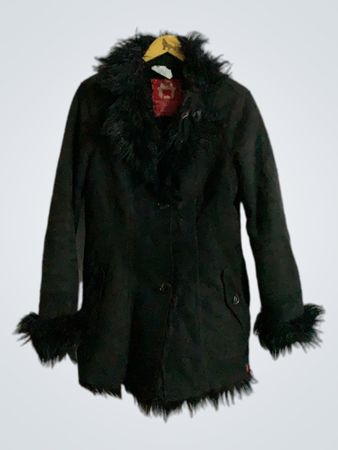 edc black fur trim coat