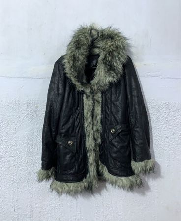 Black Faux Leather Jacket with Fur Trim