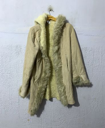 Beige Faux Fur Trimmed Hooded Coat
