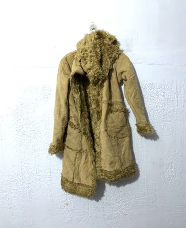 Tan Suede-like Coat with Fur Trim