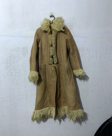 Brown Suede Coat with Fur Trim