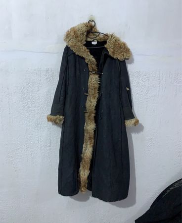 Black Fur Trimmed Long Coat