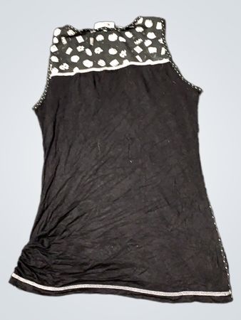 Schwarzes Patchwork-Tanktop mit weißen Punkten und grafischem Druck