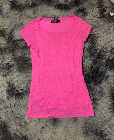 INK Pink Mesh Burnout Top