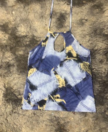 Blauer Denim-Print-Haltertop