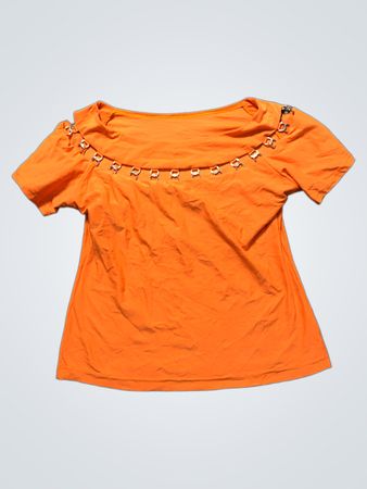 Oranges T-Shirt mit verzierten Schultern