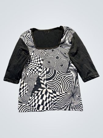 Schwarz-weiße gemusterte 3/4-Ärmel Bluse