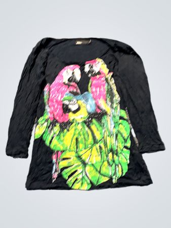 Dolce & Gabbana Schwarzes Langarm-T-Shirt mit Papageienprint