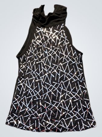 Schwarzes ärmelloses Top mit silbernem geometrischem Paillettenmuster