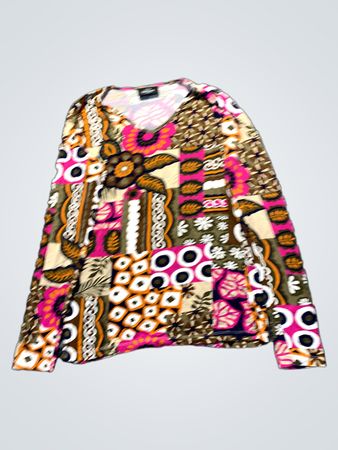 Langarm-Patchwork-Print-Oberteil