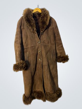Brown Suede Coat with Fur Trim