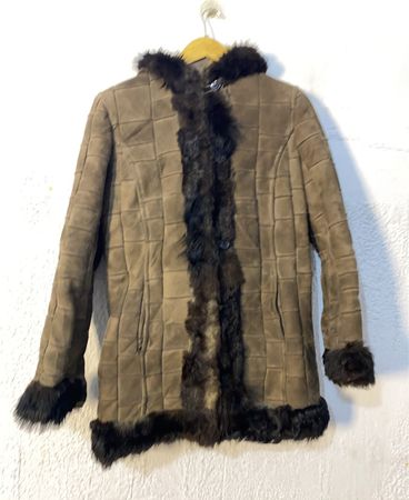 Brown Suede Coat with Fur Trim