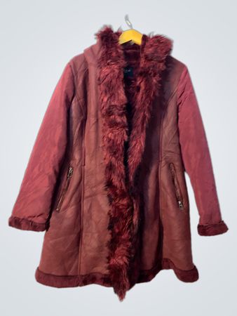 Laura Jo Paris Burgundy Faux Fur Lined Hooded Coat