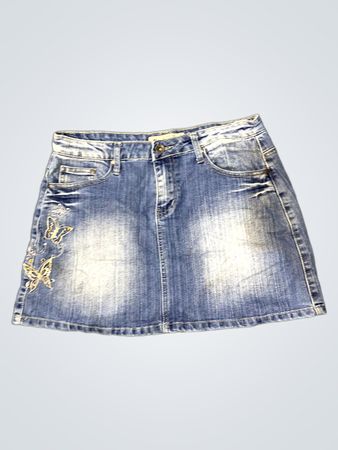 Jeansrock mit Schmetterlingsstickerei