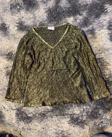 Koda Black and Gold Sparkle Langarm V-Ausschnitt Top