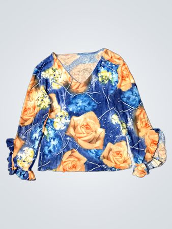 Damen Floralprint V-Ausschnitt Langarmtop