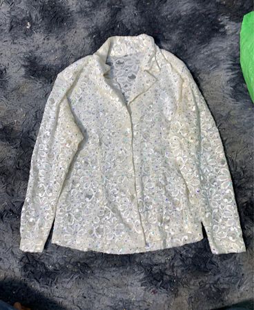 weißer Spitzen-Pailletten-Blazer mit langen Ärmeln