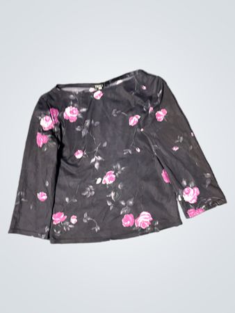 Schwarzes florales Druck Langarmshirt