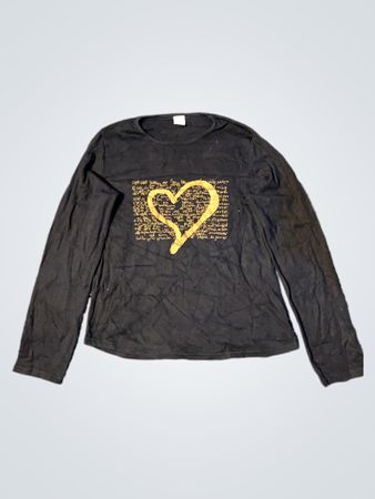 Schwarzes Langarmshirt mit goldenem Herz-Logo