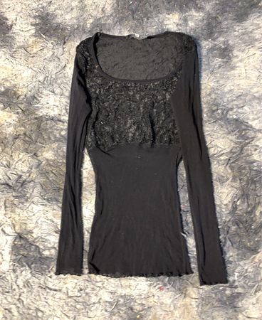 ROMAN'S Schwarzes Spitzen-Front Langarm-Top