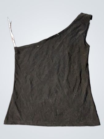 Schwarzes Trägertop mit Pailletten-Blitz.