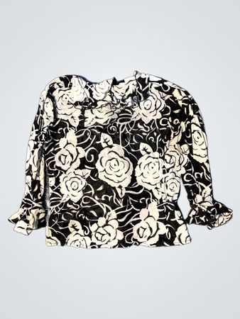 ELC Schwarz und Weiß Rosenprint Knopfbluse
