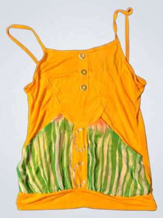 Oranges Tanktop mit grünem und pinkem Streifenpaneel