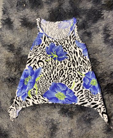 Ärmelloses Tanktop mit blauem Blumen- und Tierdruck