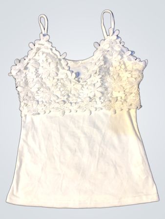 Weiße Spaghettiträgershirt mit floralen Applikationen