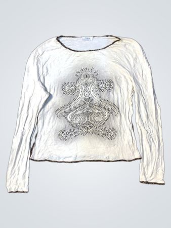 TARA Weißer Langärmliger Verzierter Top