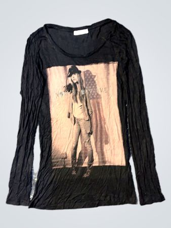 Promod Schwarzes Grafik-Langarm-T-Shirt