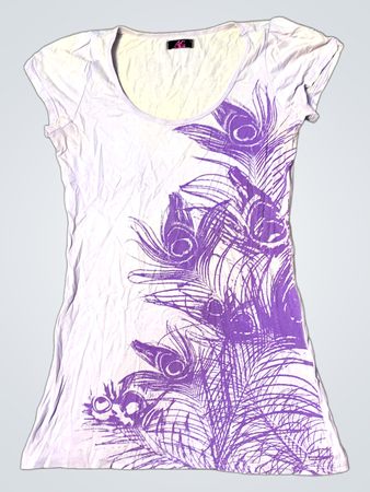 Ann Christine Purple Peacock Feather Graphic T-Shirt