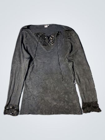 LAURA STEIN Schwarzes Perlenbesetztes Langarmoberteil