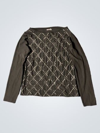Schwarzes Langarmshirt mit Strass- und Kunstlederdetails