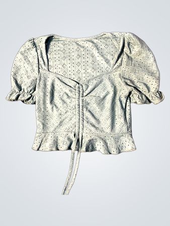 Hellblaues Spitzen-Puffärmel-Raffiniertes Peplum-Oberteil