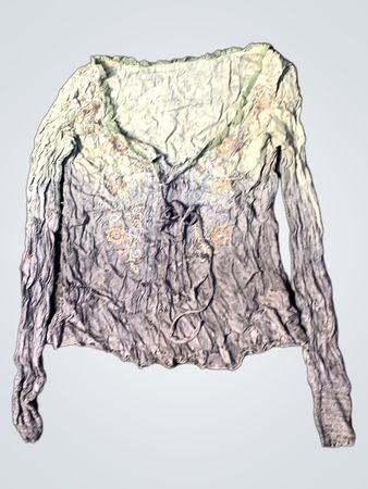 Ombre Tie-Front Bestickte Langarmbluse