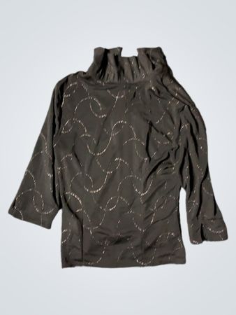 Schwarzer Reißverschluss-Pullover mit silbernem Wirbelmuster