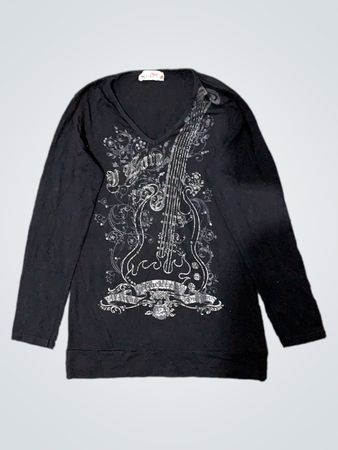 Schwarzes langärmliges T-Shirt mit Gitarren-Graphic